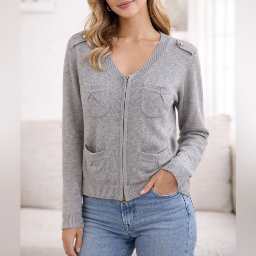 Vintage Cache Light Gray Wool & Cashmere Cardigan – Size Medium